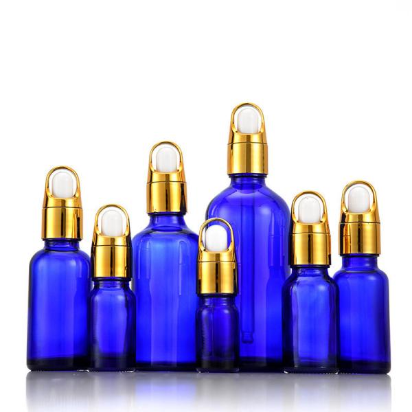 Buy cheap Frosted Blue Glass Cosmetic Face Serum Bottles Custom Empty Luxury Hair Essential Oil Dropper Bottle with Box Sample Free from wholesalers