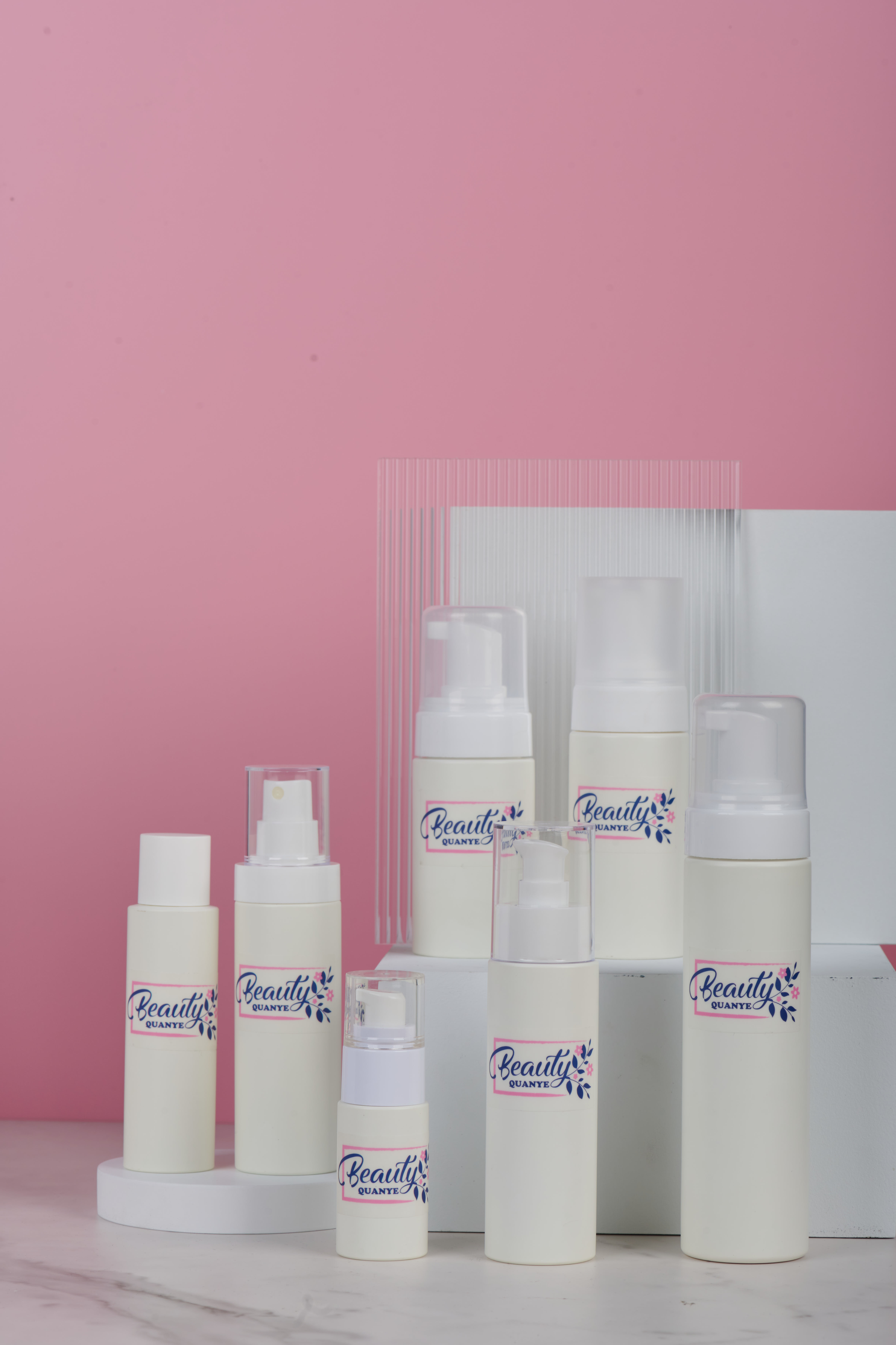 Matted White Silk Printing Plastic Cosmeitc Bottles For Face Cleansing Foam 200ml