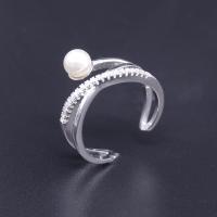 Buy cheap Silver Pearl Engagement Rings Jewelry / White Gold Pearl Ring Unusual Cross product