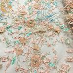 1 Yard 3D Flower Lace Fabric With Beads For Nigeria Party Dress