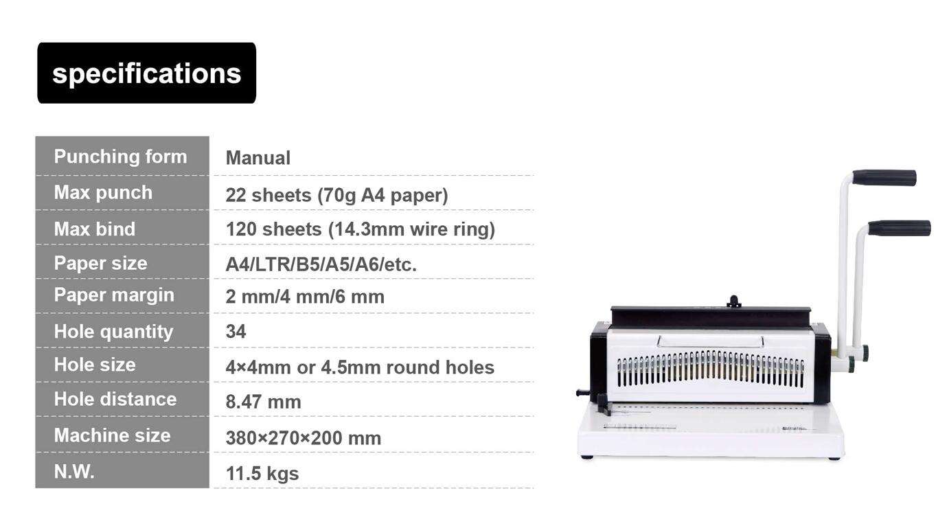Manual Operation 34 Hole Double Wire Notebook Binding Punching Machine