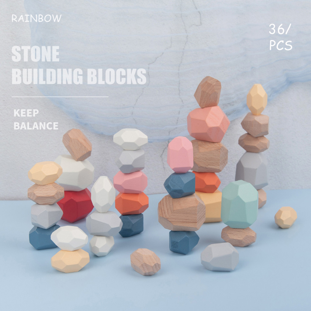 Montessori Nordic Wooden Stone Stacking Game Creative Wood Toys