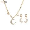 Buy cheap Gold Plated Diamond Star Moon Pendant Hoop Earrings Cuban Link Necklace Set from wholesalers