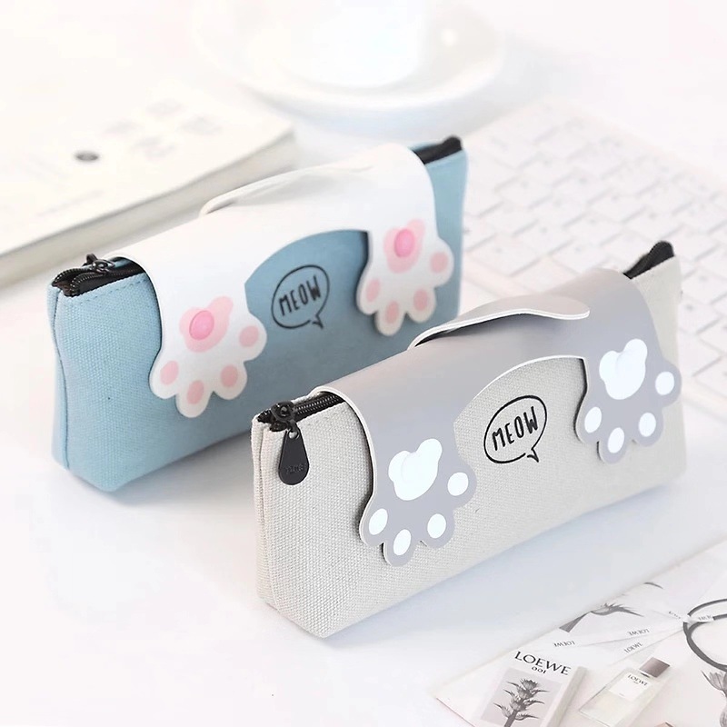 Zippered Canvas Pencil Bag in Adorable Cartoon Cat Print for Personalized Stationery