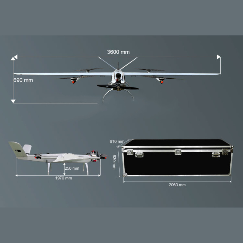 Long Distance Gasoline Hybrid VTOL Fixed Wing UAV 5hours 300minutes For Military Rescue HX360L