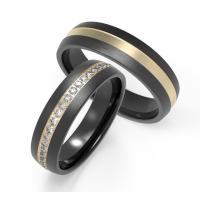 Buy cheap Black titanium and K gold rings set with zircon rings product