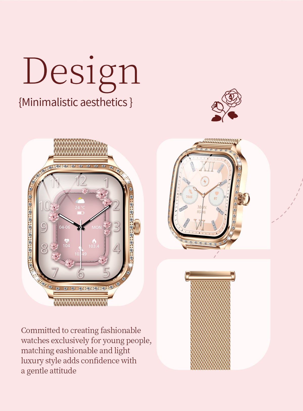 MK88 IPhone Android Women'S Bluetooth Watch Pedometer Amoled Screen Smartwatch