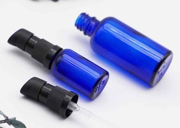 Buy cheap Cylinder Essential Oil Dropper Bottles Lotion Pump Tops Blue Clear Color from wholesalers
