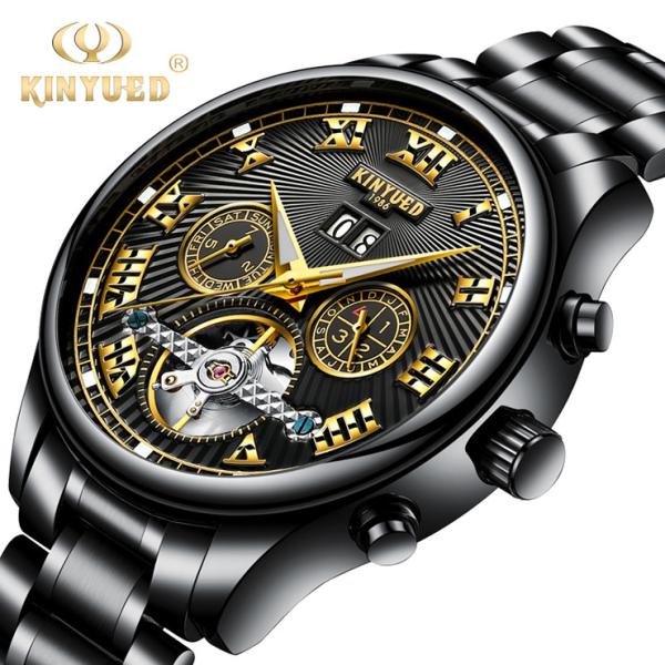 Buy cheap KINYUED tourbillion watch mechanical water resistant watch mens watches automatic skeleton mechanical watch from wholesalers