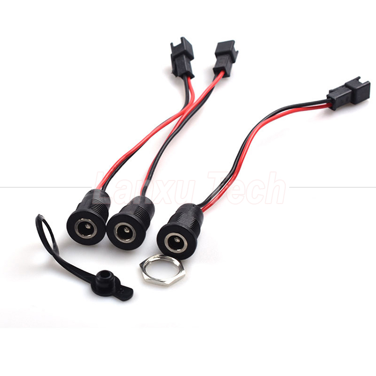 Waterproof Screw Panel Mount DC Power Socket 5.5x2.1mm Jack Wires Cable