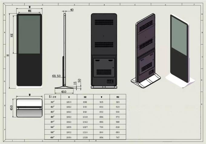 55 Inch LCD Floor Standing Touch Screen Kiosk With Build In Speakers For Restaurant 0