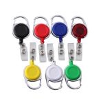 Buy cheap Retractable Colorful Metal Carabiner Round Badge Holder With PVC Strap / Key Ring / Lighter Holder from wholesalers