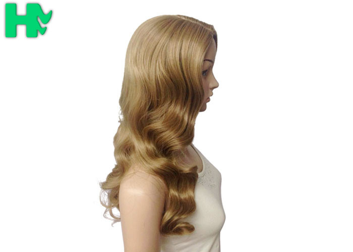 Deep Wave Long Synthetic Wigs Dark Blonde Lustrous With Highlight
