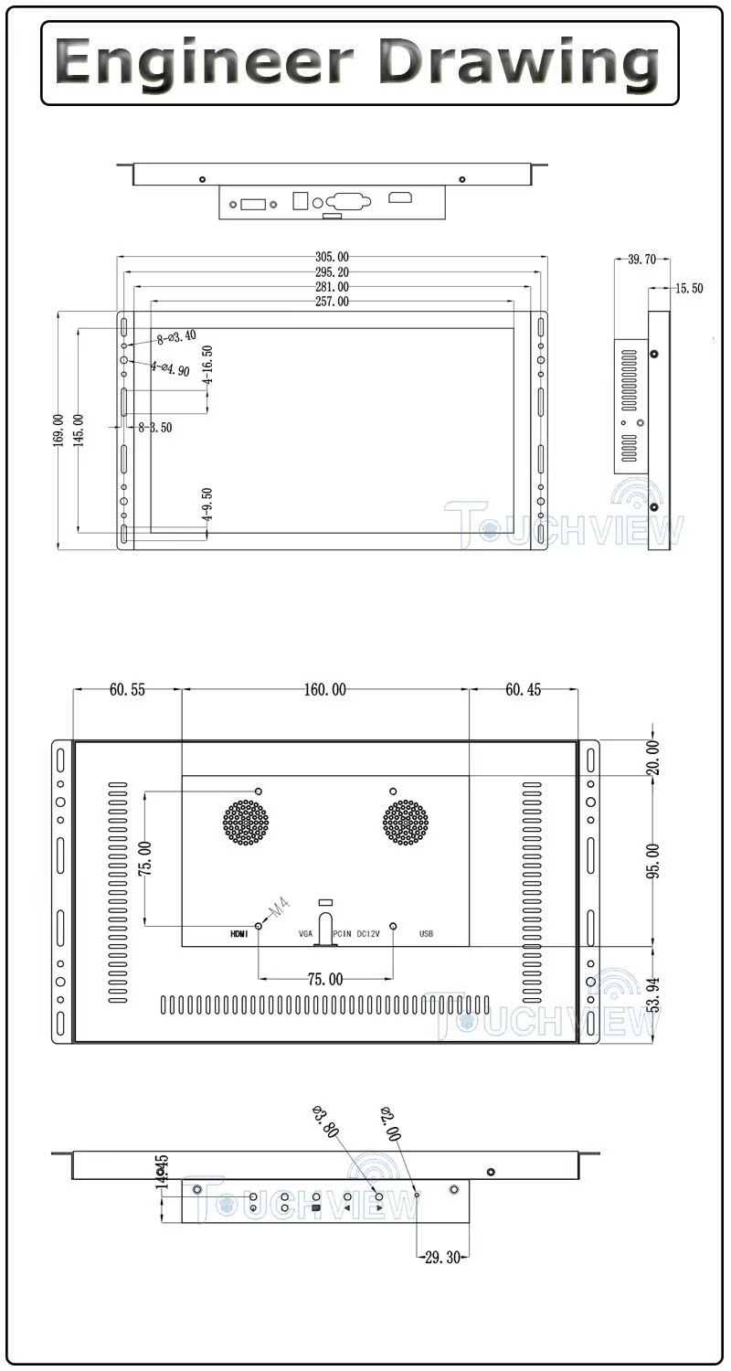 11.6 Inch 1920*1080 Embedded Touch Display 1000Nits Touchscreen Monitor Industrial