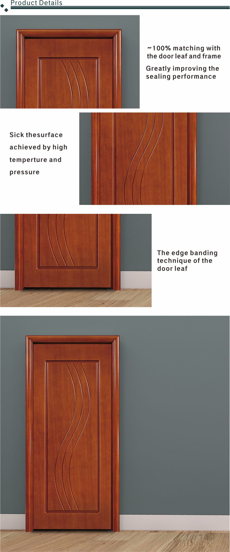 Finished Mahogany Wood CPL Door 2.1m Height For Living Room
