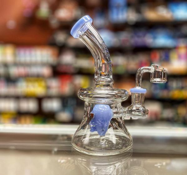 Hookah Recycler Dab Oil Rig Rainbow Glass Water Pipe White 6 Inch Mini Heady
