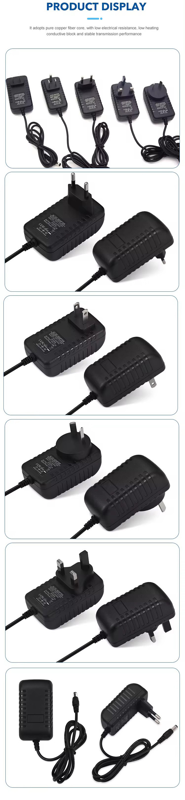 Eu 12V 1A Wall LED Power Adapter AC DC 5525 Male Line for Home Appliance