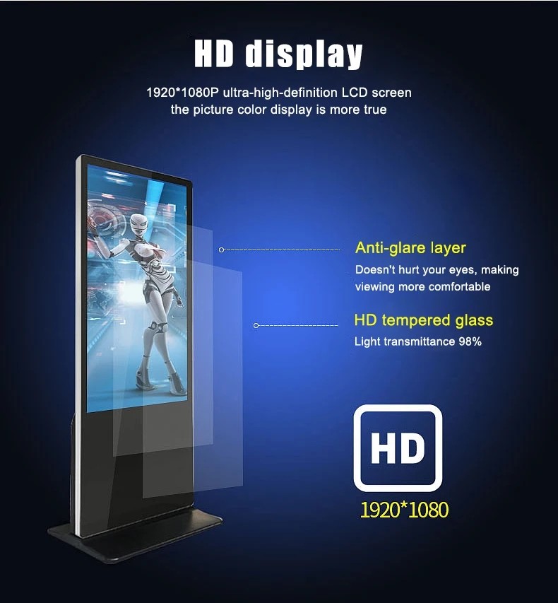 350cd/M2 Floor Standing Android Indoor Digital Display Screens 32/43/50/55/65