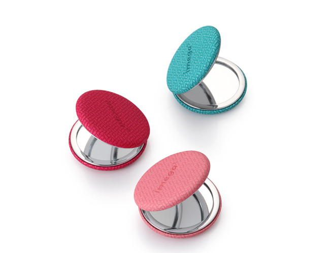 PU Cosmetic Pocket Mirror Foldable 72mm Thickness Weave Pattern