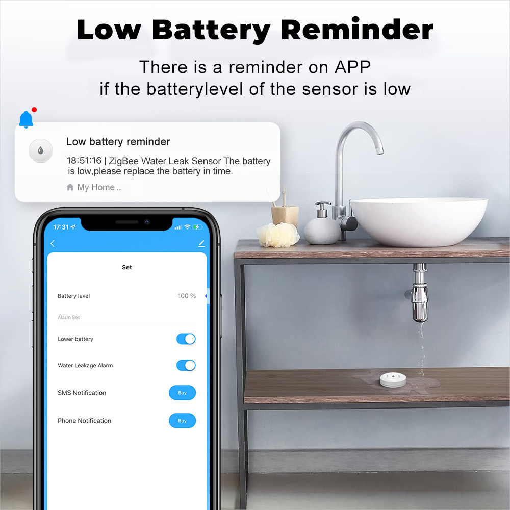 Zigbee Water leakage sensor Linkage Alarm App Water Leak Detector Tuya Zigbee Water Immersion Sensor