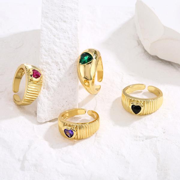 Buy cheap Colorful Heart Adjustable Chunky Rings Diamond Zircon 18K Gold Plated from wholesalers