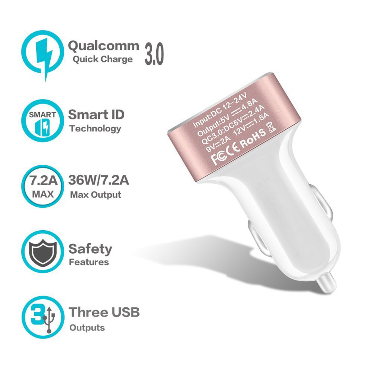 Quick Charge 3.0 42W USB 3 Ports Cell Phone Car Charger