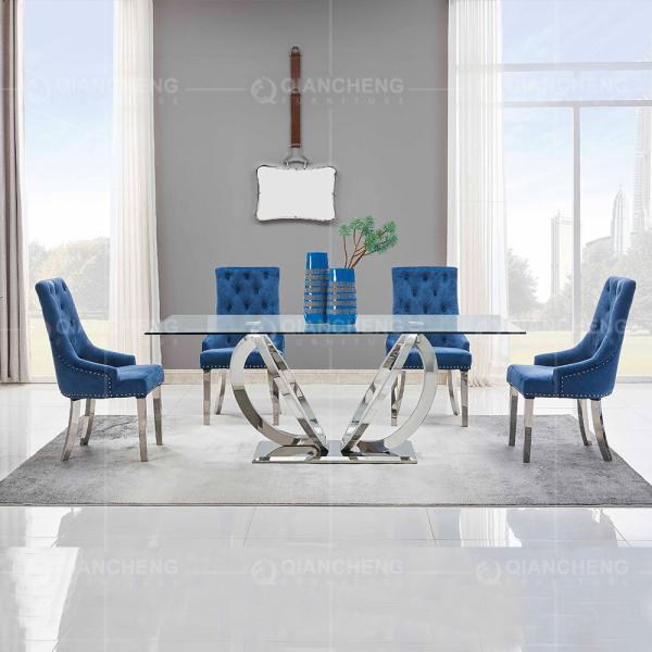 Buy cheap 12mm Tempered Glass Dining Room Table And 6 Chairs Stainless Steel frame from wholesalers