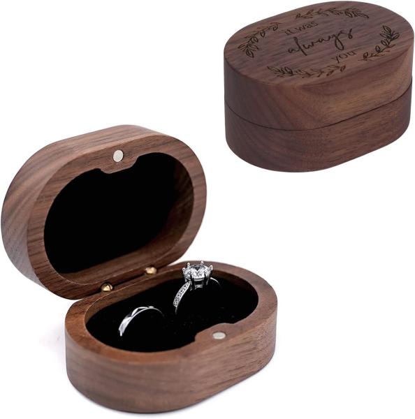 Buy cheap High quality wooden ring box Walnut circular ring box Wedding Valentine gift can be customized laser logo from wholesalers
