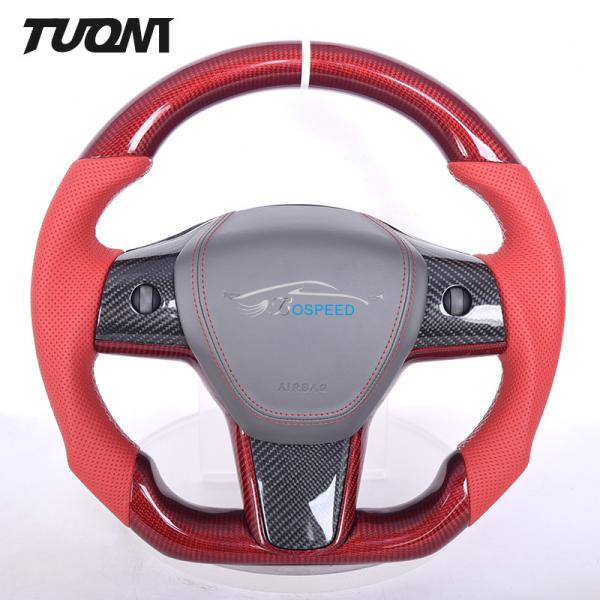 Buy cheap Red Carbon Fiber Rounded Top Flat Bottom Steering Wheel Tesla Model 3 Y from wholesalers