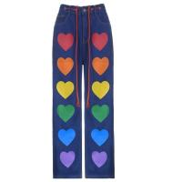 Buy cheap Small Quantity Clothing Factory Women'S Love Print Straight Leg Jeans With Tie product