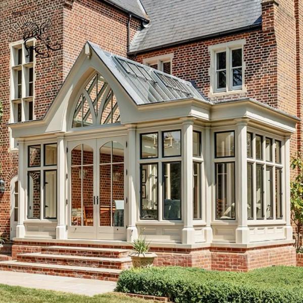 Buy cheap White Wrought Iron Sun Room Aluminum Toughened Glass Room Terrace Entrance Door Shade House European Luxury Villa from wholesalers