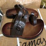Black Brown Mens Soft Leather Slippers Anti Skid Men's Summer Sandals