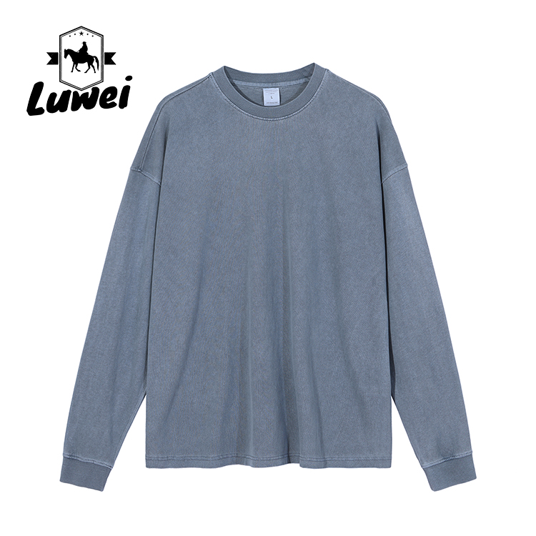 Heavy Weight Cotton Knitted Hoodie Two Tone Cut Sew Crewneck Sweatshirt