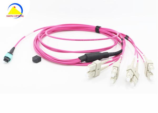 Buy cheap OM4 8F Fiber Optic Patch Cord MPO SC Fiber Optic Fanout Cable from wholesalers