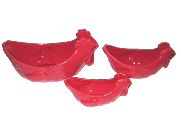 Buy cheap Solid Red Color Ceramic Houseware Ceramic Rooster Bowl Nest 3 Set For Salad from wholesalers