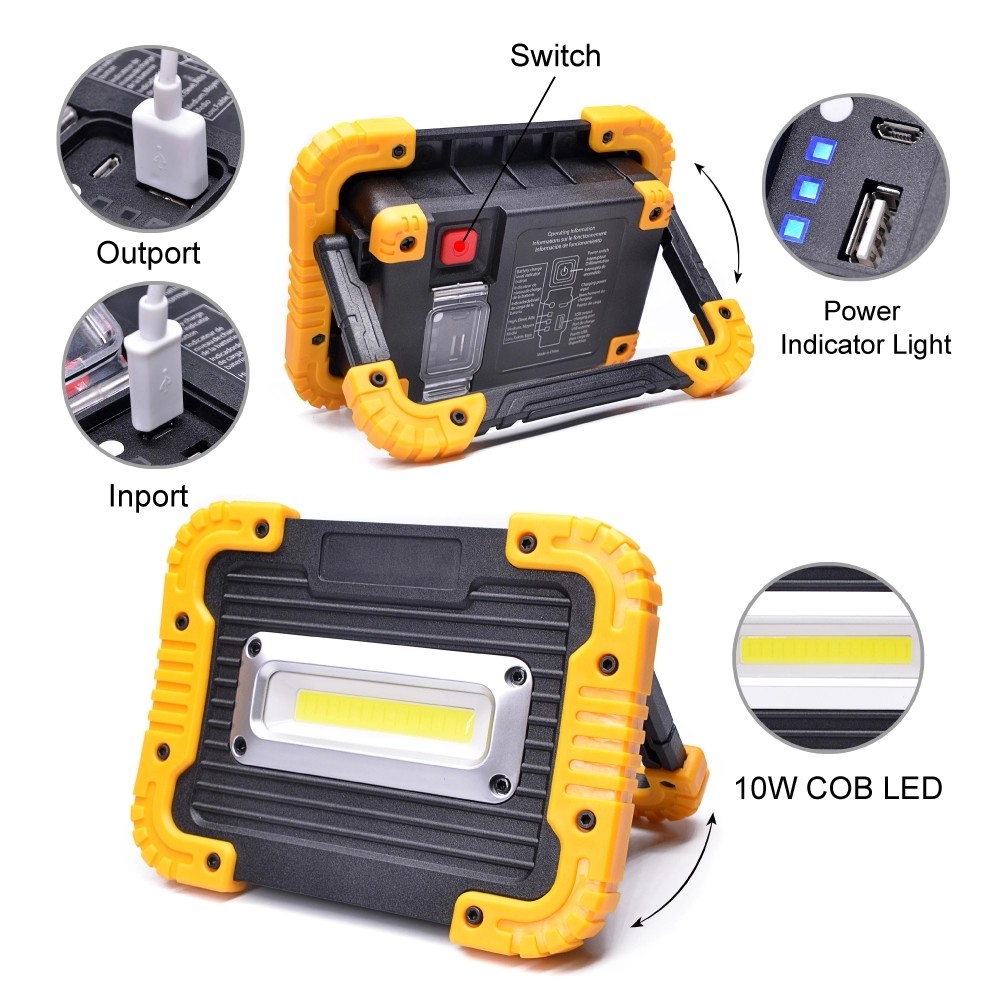 10W COB LED Outdoor Portable Working Lamp, LED Emergency Flashligh Rechargeable Camping work-light