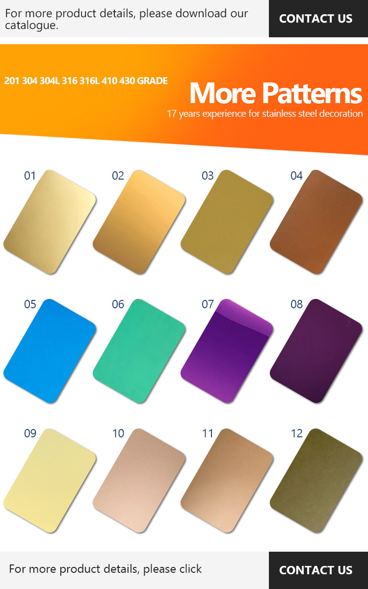 201 304 PVD Color Decorative Stainless Steel Sheet 1000x2000mm For Wall Skin