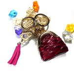 ODM Coin Wallet Embossed Leather Keychain With Red Tassel Decoration