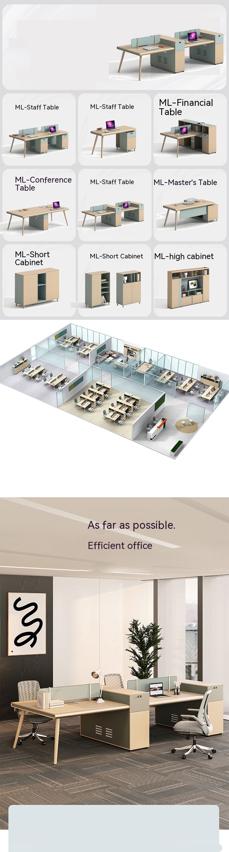 Customizable Staff Desks and Chairs Combination for Four People Office Workstation