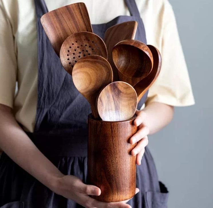 acacia Wooden Cooking Utensil Set Non Toxic Wooden Spatula For Nonstick