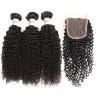 Buy cheap Free Shipping #1B Brazilian Human Hair Kinky Curly Weave 3 Hair Extensions with 4*4 Lace Closure from wholesalers