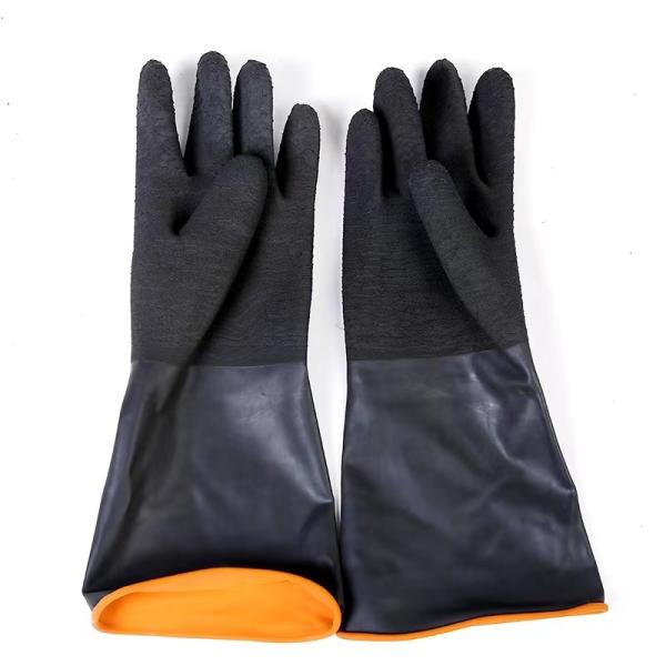 Buy cheap Antislip Black Industrial Rubber Gloves Antiskid 45Cm Flock Lined Gloves from wholesalers