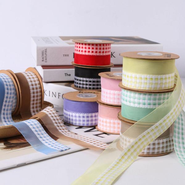 Two tone small grid glitter snow gauze ribbon DIY bow hair accessories, flowers,