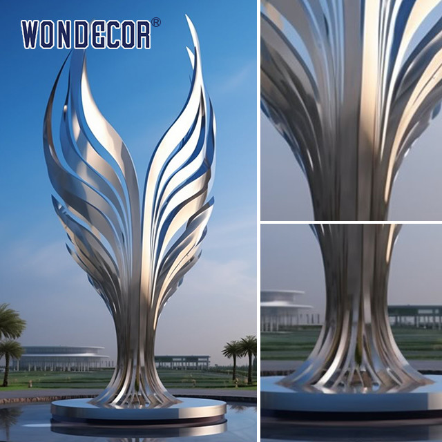 Large scale art angel wings stainless steel sculpture in the park