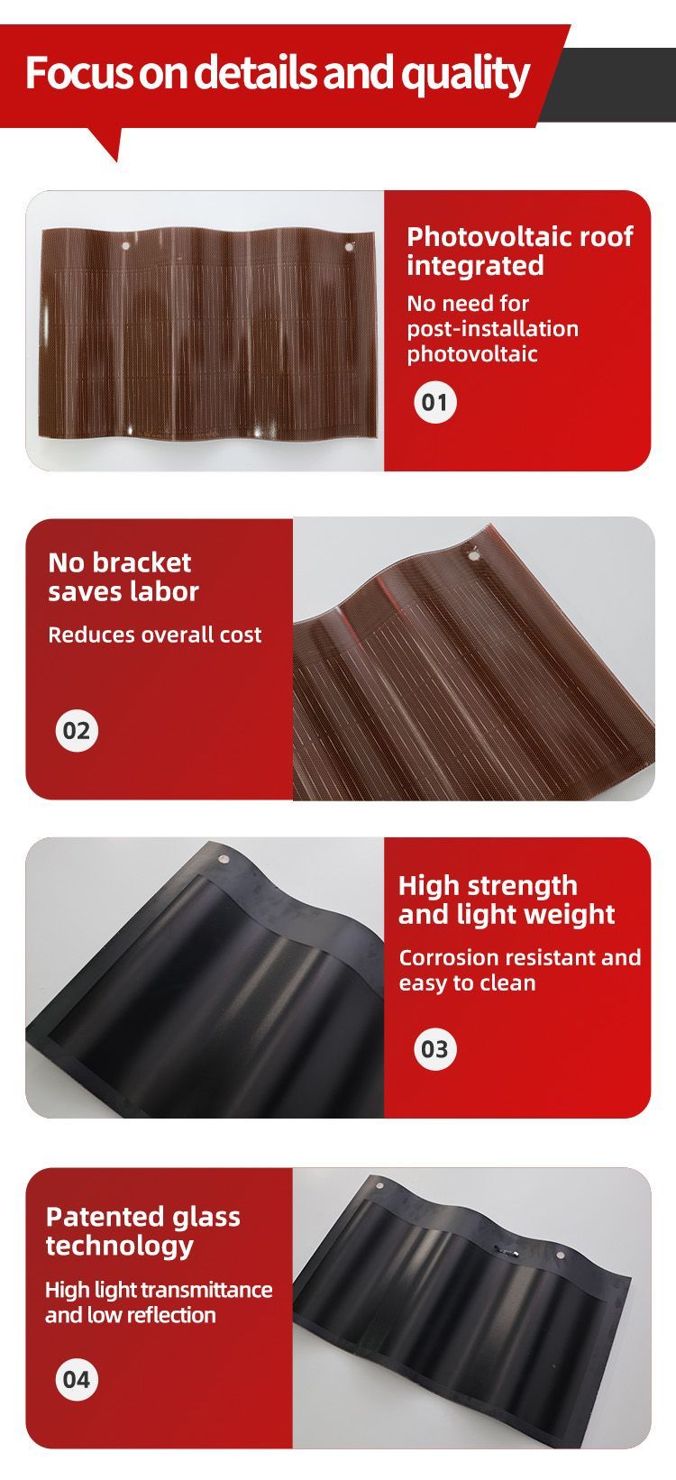 50W Customized Solar Module BIPV BIPV Solar Roof BIPV Solar Panel Curved Tile