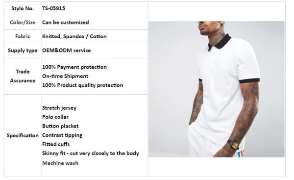 Buy cheap clothing factory men white slim fit tennis polo shirt cotton with contrast rib and cuff from wholesalers