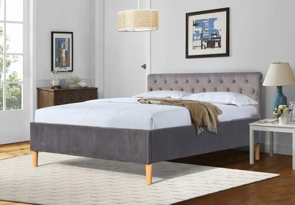 Grey Tufted Upholstered Platform Bed Double Size For Bedroom Wholesale Bed
