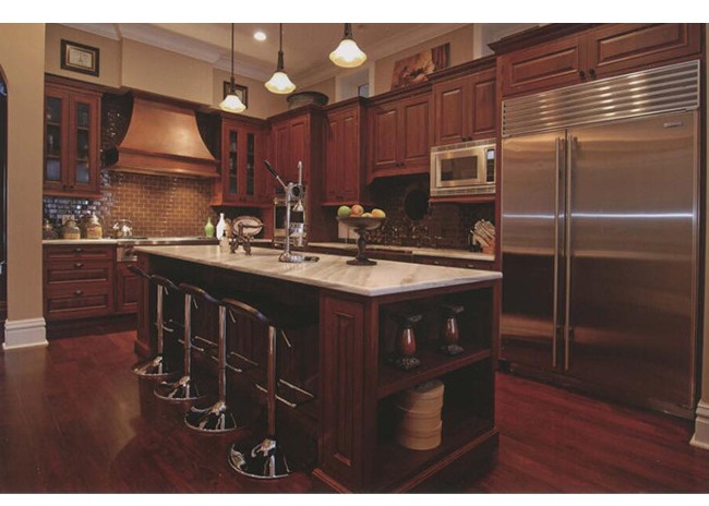 75in Family Stained Plywood Modern Beadboard Kitchen Cabinets U Shape Particle Board