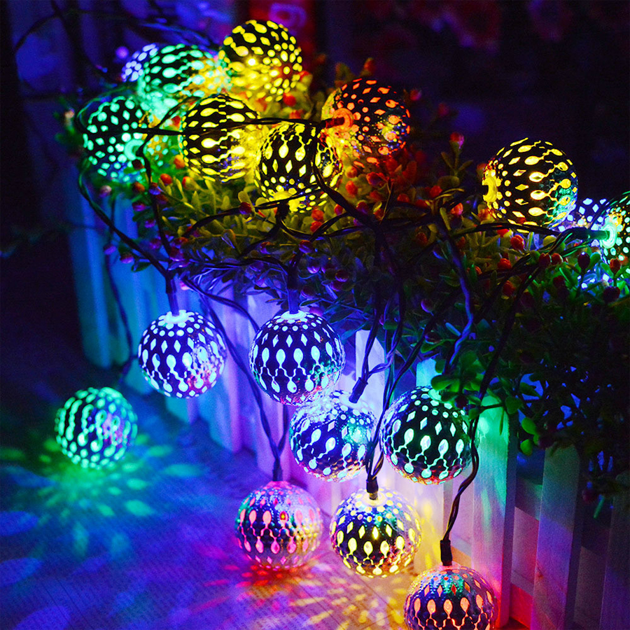 10/20/40/50leds Fairy Moroccan Hollow Metal Ball LED String Lights Battery Powered for Wedding Holiday Indoor Outdoor Decoration