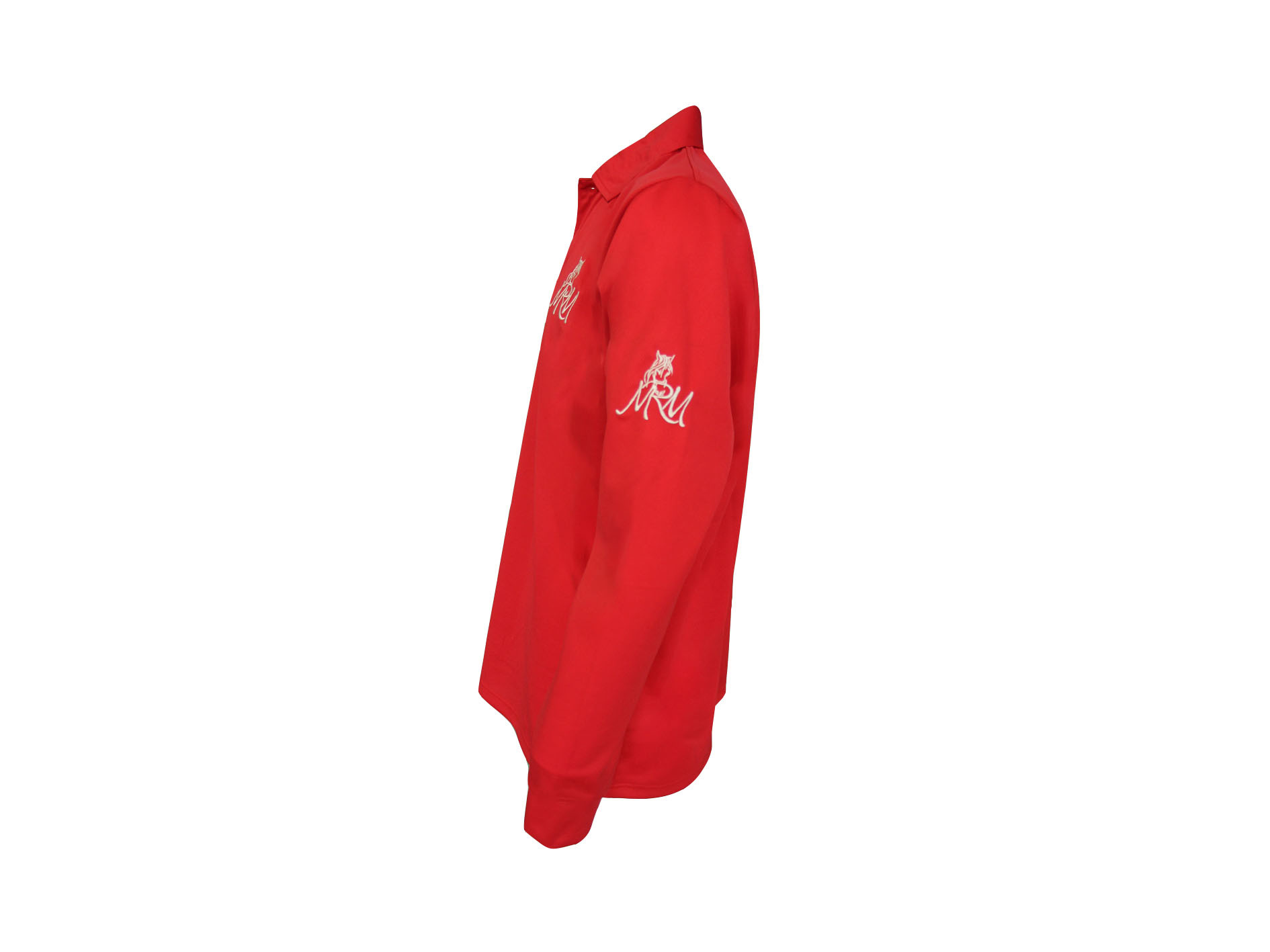 180GSM Lapel Collar Red Long Sleeve Button Up Shirt Embroidery